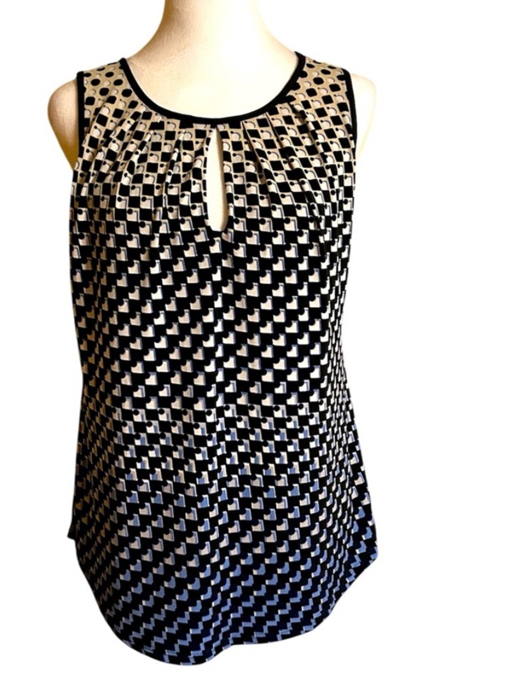 White House Black Market Geometric Design Sleeveless Blouse with Keyhole